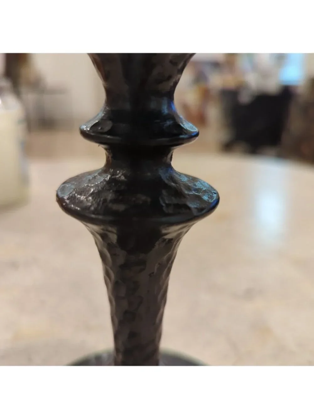 Pottery Barn 7in Hammered Pillar Candle Holder Heavy Black-lp